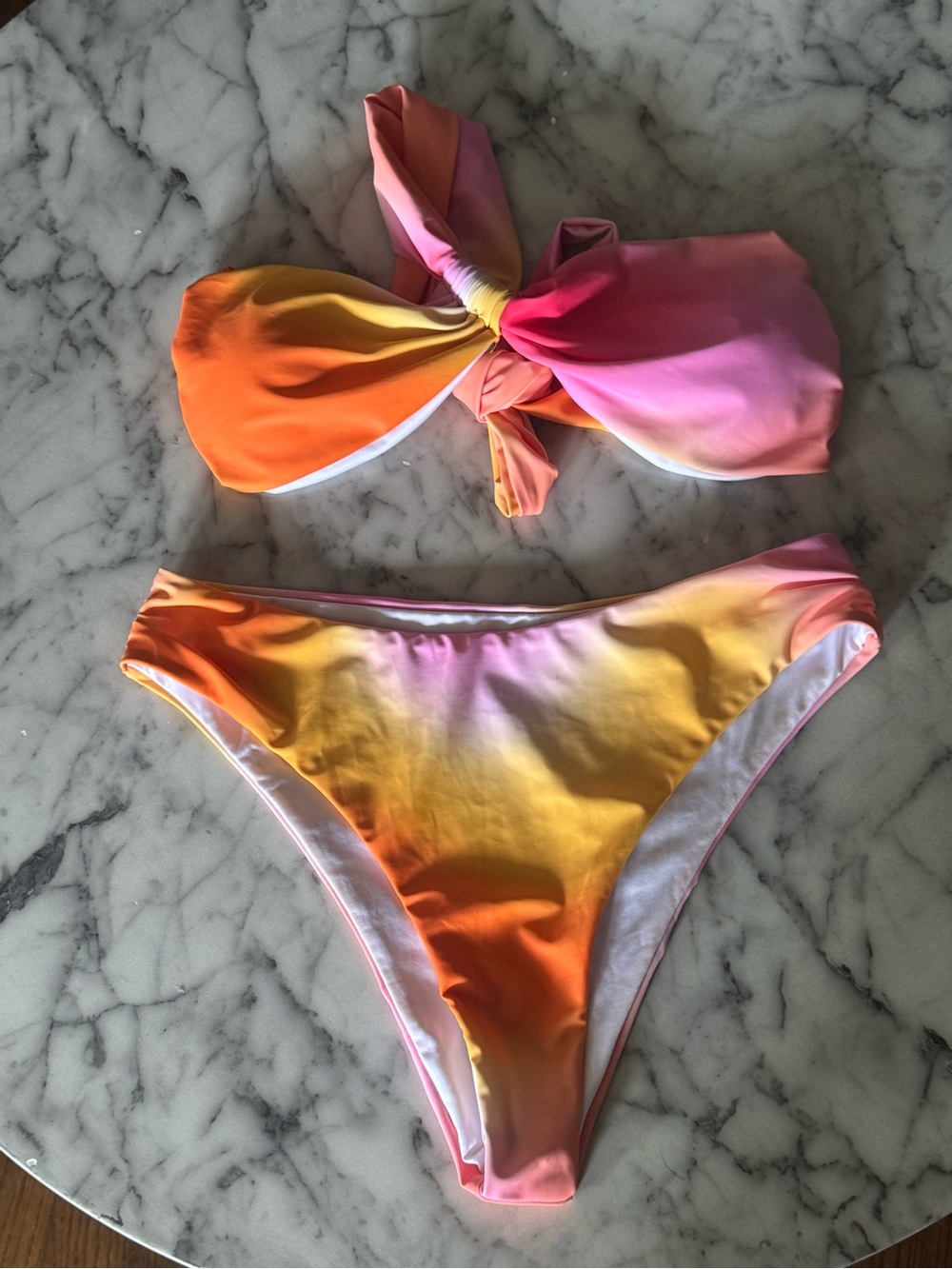 Women’s Ombre Pink Orange Yellow Bandeau Bikini Set